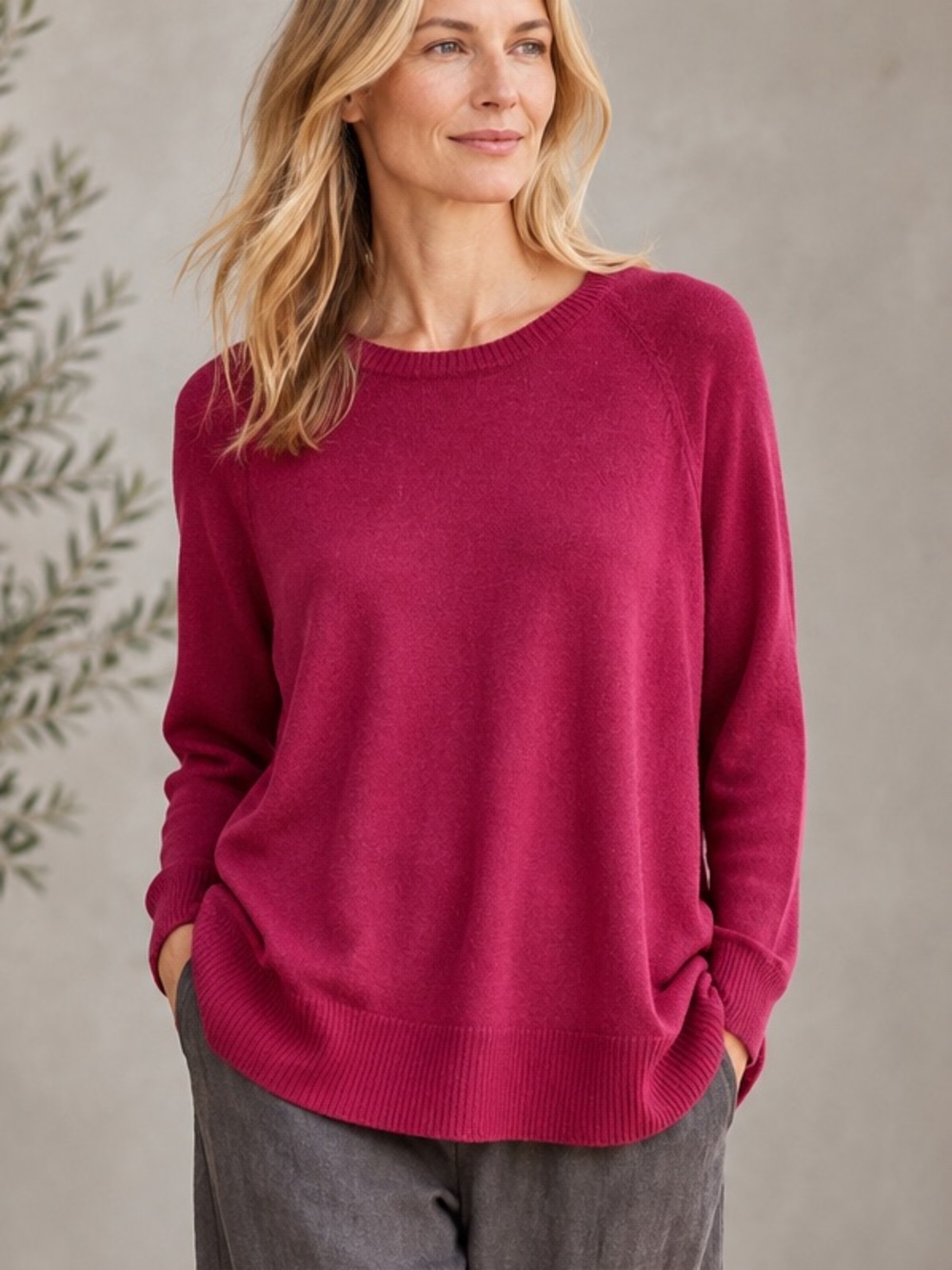 BOGO! Eileen Fisher Merino Wool Tunic Sweater Side Slits Magenta Size Large
